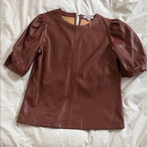 Chocolate Faux Leather Puff Sleeve Blouse